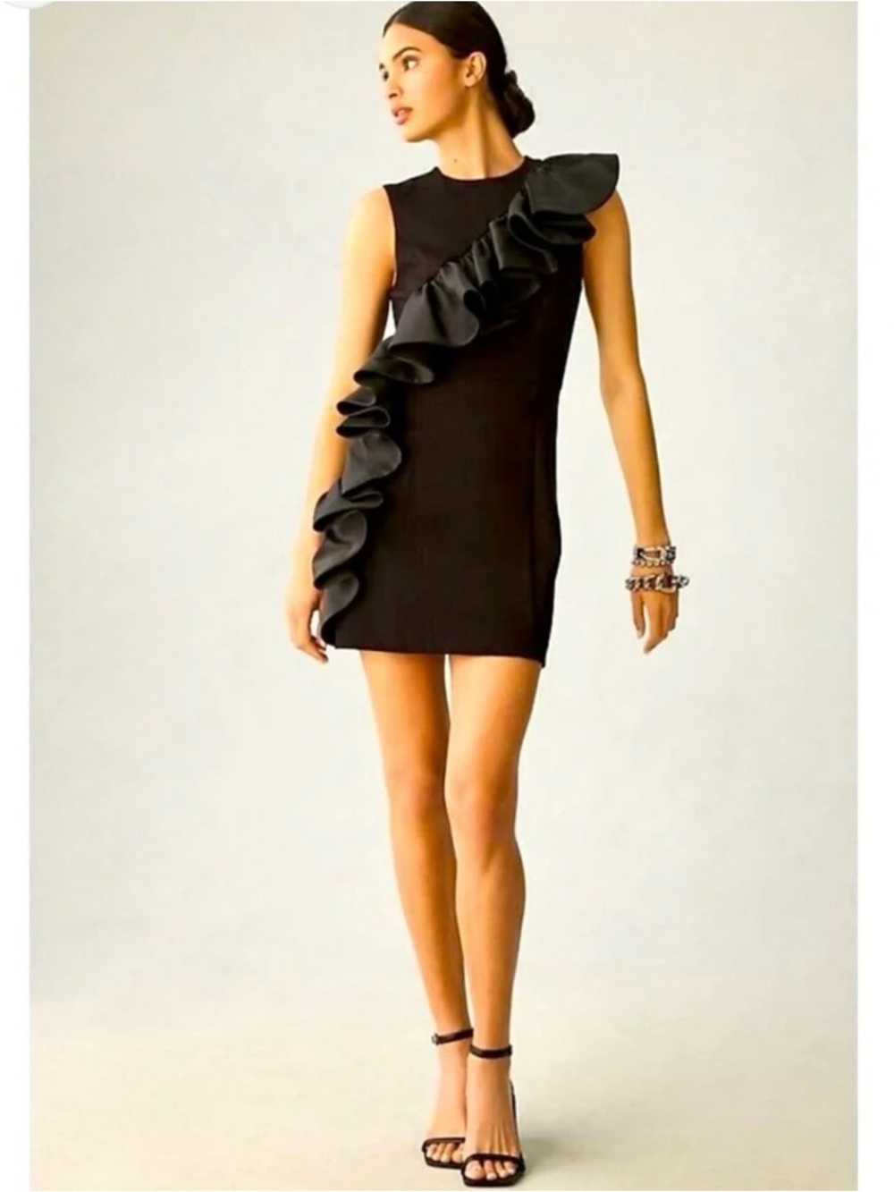 Hutch Black Ruffle Mini Dress NWT Statement One Shoulder Style Size M